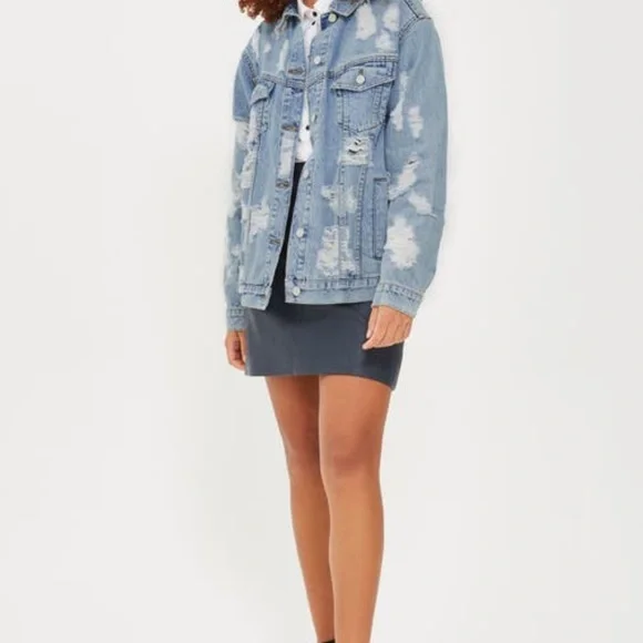 Top Shop Ripped Denim Jacket - Picture 2 of 5